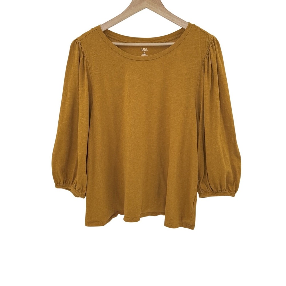 a.n.a. Plus Size Mustard Yellow 3/4 Puff Sleeve Blouse Size 1x Preppy Boho‎ Fall